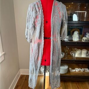 Rebellion Again Dusty Gray Boho Sheer Lace Duster Cardigan Size L